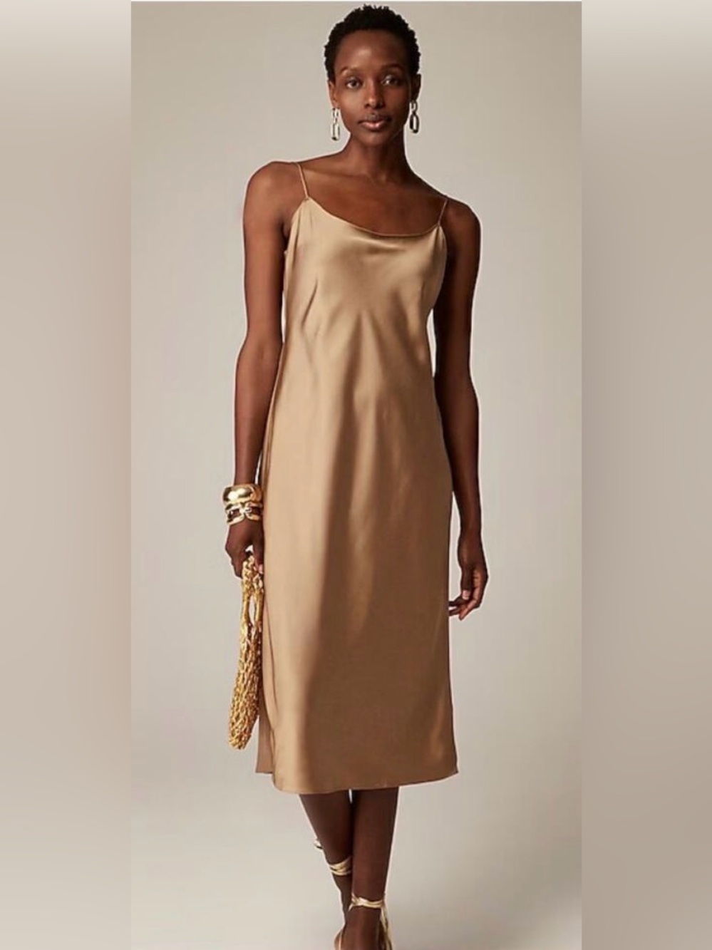 J. Crew Gwyneth Midi Slip Dress Satin in Camel Gold NWT Size 10
